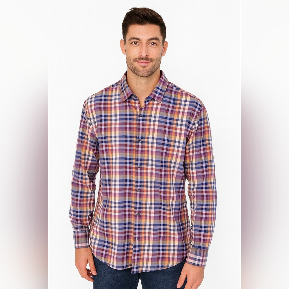 Visconti Black Mens Checkered Colorful Button Front Designer Shirt Size‎ XL